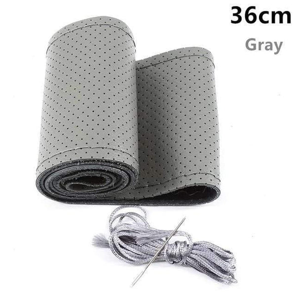 Planet Gates gray 36 Genuine Leather Car Steering Wheel Cover Soft Anti slip 100% Cowhide Braid With Needles Thread 36 38 40 cm Size
