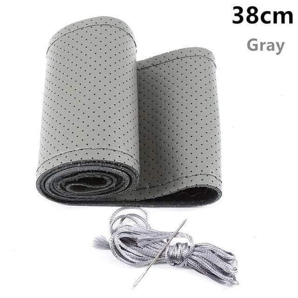 Planet Gates gray 38 Genuine Leather Car Steering Wheel Cover Soft Anti slip 100% Cowhide Braid With Needles Thread 36 38 40 cm Size