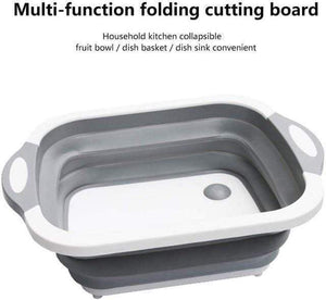 Planet Gates Gray 3in1 Sink Folding Chopping Cutting Board Dish Tub Fruit Vegetable Washing Drain Storage Basket Collapsible Colander Kitchen Tool