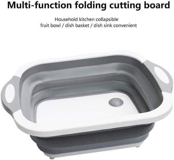 Planet Gates Gray 3in1 Sink Folding Chopping Cutting Board Dish Tub Fruit Vegetable Washing Drain Storage Basket Collapsible Colander Kitchen Tool