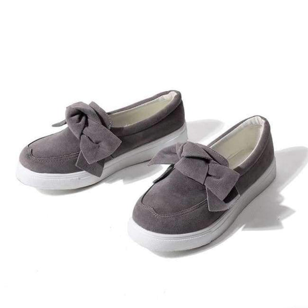 Planet Gates Gray / 4 MCCKLE Women Loafers Plus Size Platform Slip On Bowtie Flat Shoes Sewing Casual Bowknot Shoe For Female Flock Moccasins Footwear