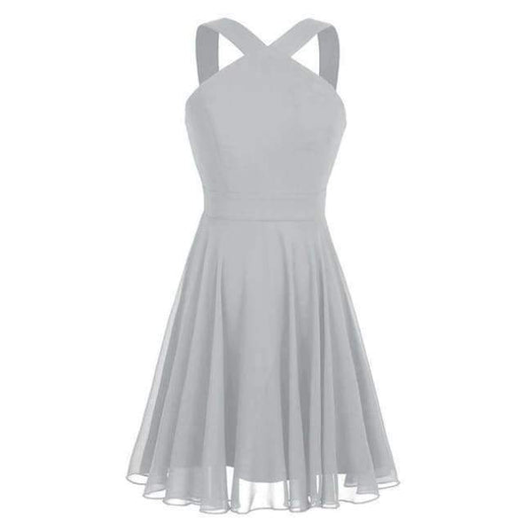 Planet Gates Gray / 4 Summer Elegant Bridesmaid Dresses Chiffon Halter Wedding Formal Occasion Women Ladies Criss-cross Shoulder Dresses