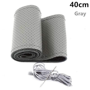 Planet Gates gray 40 Genuine Leather Car Steering Wheel Cover Soft Anti slip 100% Cowhide Braid With Needles Thread 36 38 40 cm Size