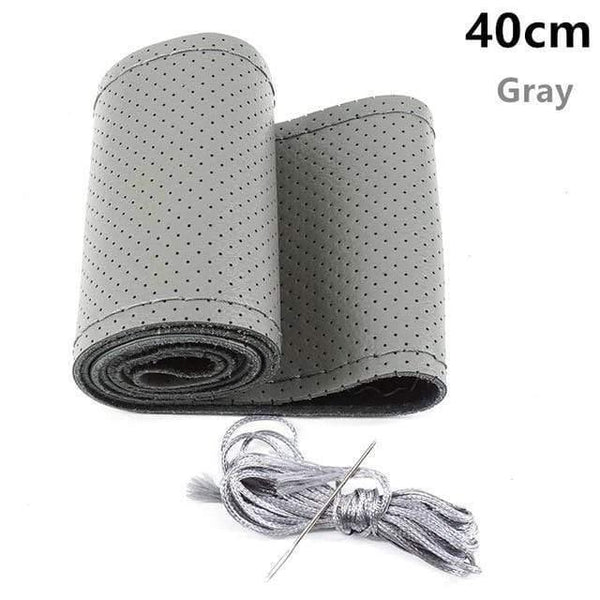 Planet Gates gray 40 Genuine Leather Car Steering Wheel Cover Soft Anti slip 100% Cowhide Braid With Needles Thread 36 38 40 cm Size