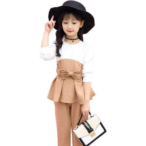 Planet Gates gray / 4T Teenagers girls clothes for 4- 14 yrs girls fashion 3pcs children clothing set long sleeve t-shirt+pants+belt kids outfit