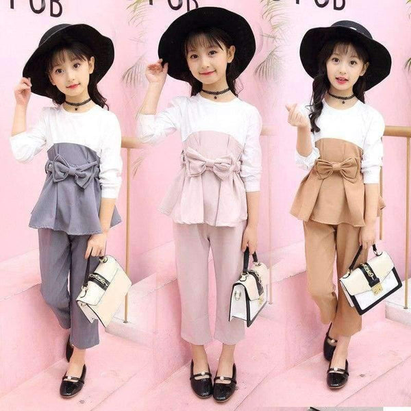 Planet Gates gray / 4T Teenagers girls clothes for 4- 14 yrs girls fashion 3pcs children clothing set long sleeve t-shirt+pants+belt kids outfit