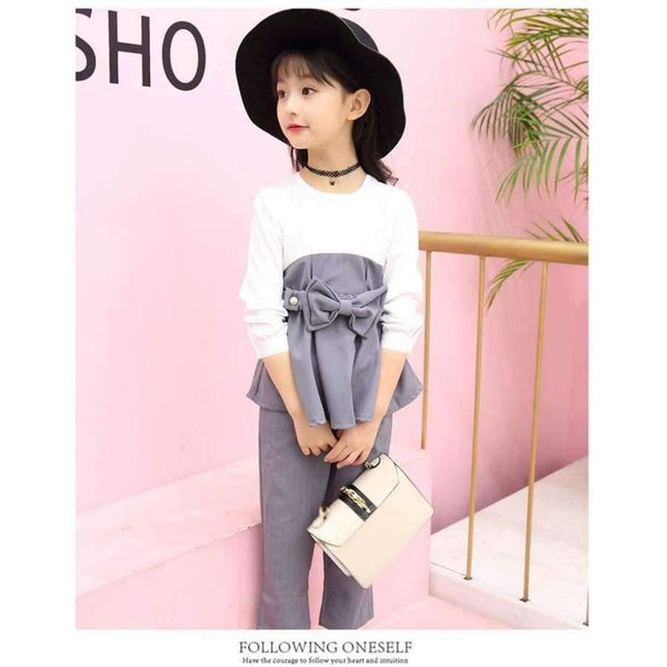 Planet Gates gray / 4T Teenagers girls clothes for 4- 14 yrs girls fashion 3pcs children clothing set long sleeve t-shirt+pants+belt kids outfit