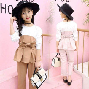 Planet Gates gray / 4T Teenagers girls clothes for 4- 14 yrs girls fashion 3pcs children clothing set long sleeve t-shirt+pants+belt kids outfit