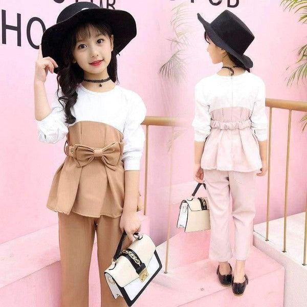 Planet Gates gray / 4T Teenagers girls clothes for 4- 14 yrs girls fashion 3pcs children clothing set long sleeve t-shirt+pants+belt kids outfit