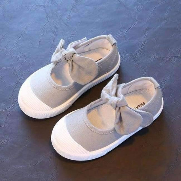 Planet Gates Gray / 5.5 Baby Girl Shoes Canvas Casual Kids Shoes With Bowtie Bow-knot Solid Candy Color Girls Sneakers Children Soft Shoes 21-30