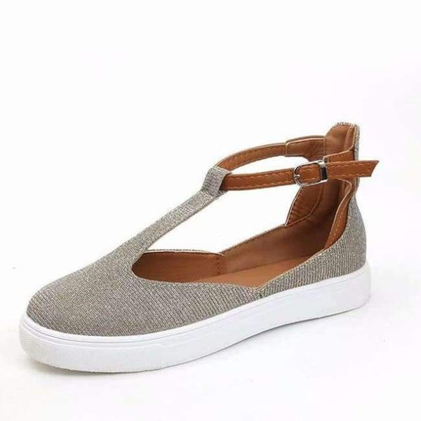 Planet Gates Gray / 5 MCCKLE Autumn Women Flats Plus Size Shoes Female T Strap Platform Glitter Fashion Rome Style Buckle Strap Casual Footwear