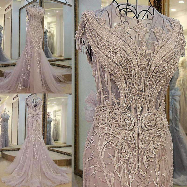 Planet Gates Gray / 6 / 100cm Custom Made Sleeveless O-Neck Embroidery Crystal Mermaid Wedding Dress 2018 Wedding Dresses Trumpet Court Train