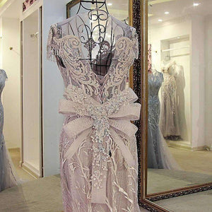 Planet Gates Gray / 6 / 100cm Custom Made Sleeveless O-Neck Embroidery Crystal Mermaid Wedding Dress 2018 Wedding Dresses Trumpet Court Train