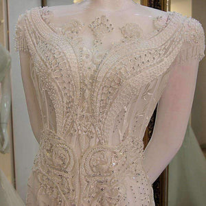 Planet Gates Gray / 6 / 100cm Custom Made Sleeveless O-Neck Embroidery Crystal Mermaid Wedding Dress 2018 Wedding Dresses Trumpet Court Train