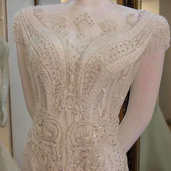 Planet Gates Gray / 6 / 100cm Custom Made Sleeveless O-Neck Embroidery Crystal Mermaid Wedding Dress 2018 Wedding Dresses Trumpet Court Train