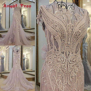 Planet Gates Gray / 6 / 100cm Custom Made Sleeveless O-Neck Embroidery Crystal Mermaid Wedding Dress 2018 Wedding Dresses Trumpet Court Train