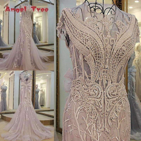 Planet Gates Gray / 6 / 100cm Custom Made Sleeveless O-Neck Embroidery Crystal Mermaid Wedding Dress 2018 Wedding Dresses Trumpet Court Train