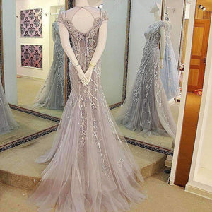 Planet Gates Gray / 6 / 100cm Custom Made Sleeveless O-Neck Embroidery Crystal Mermaid Wedding Dress 2018 Wedding Dresses Trumpet Court Train