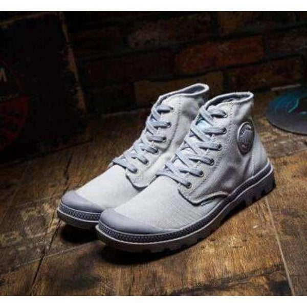 Planet Gates Gray / 6.5 Classic Canvas Shoes Men Lace Up Vulcanized Shoes Outdoor High Top Flats Military Desert Shoes Casual Men Flats Travel Shoes