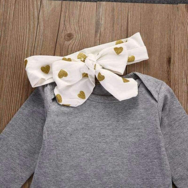 Planet Gates Gray / 6M Newborn baby bebe Infant girl clothes Long sleeve gray red heart Tops Goldden Love Pants Headband 3Pcs Baby Girls Clothing Sets