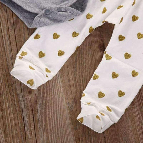 Planet Gates Gray / 6M Newborn baby bebe Infant girl clothes Long sleeve gray red heart Tops Goldden Love Pants Headband 3Pcs Baby Girls Clothing Sets