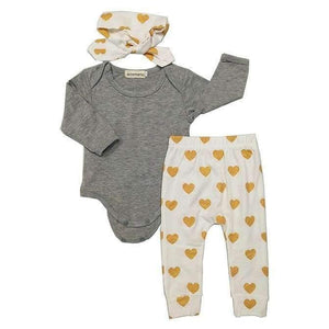 Planet Gates Gray / 6M Newborn baby bebe Infant girl clothes Long sleeve gray red heart Tops Goldden Love Pants Headband 3Pcs Baby Girls Clothing Sets