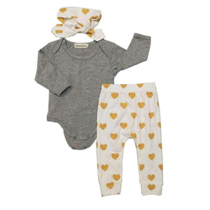 Planet Gates Gray / 6M Newborn baby bebe Infant girl clothes Long sleeve gray red heart Tops Goldden Love Pants Headband 3Pcs Baby Girls Clothing Sets