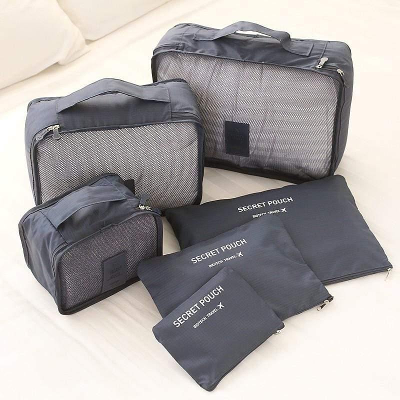 Planet Gates gray 6PCS Men and Women Travel  Bag Clothes Underwear Bra Packing Cube Luggage Organizer Pouch Family Closet Divider Organiser Bags