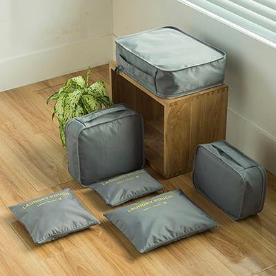 Planet Gates gray 6PCS/Set  Fashion Big Capacity Zipper  Nylon Waterproof  Women Travel Bag Luggage Organizer Packing Bag Cube Men Journey Bag