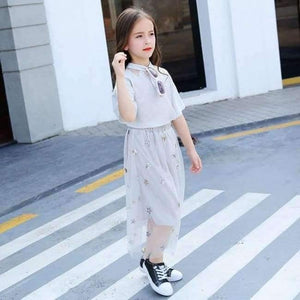 Planet Gates Gray / 6T Girls Clothing Sets Teenage Summer Fashion costume for Big girl outfits 2pcs T shirt + Sequins Mesh Skirts 6 8 10 12 14 16 Years