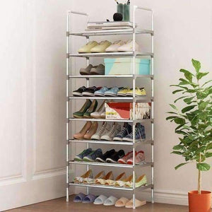 Planet Gates gray 9 Layers Shoe Rack with handrail Galvanized steel pipe shoe cabinet shoe organizer removable shoe storage for home furniture