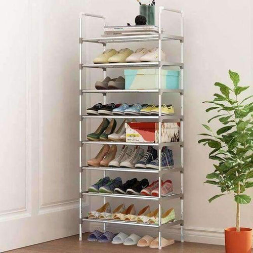 Planet Gates gray 9 Layers Shoe Rack with handrail Galvanized steel pipe shoe cabinet shoe organizer removable shoe storage for home furniture