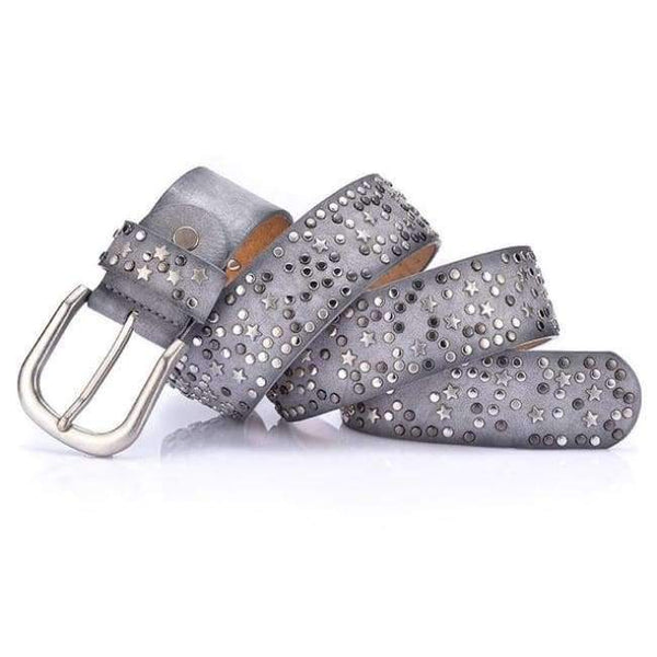 Planet Gates Gray / 95cm Split Leather+PU Rivet Inlay stars Belt For Women Female Fashion Pin Buckle Waist Women Belts Luxury Brands Leather Belt Female