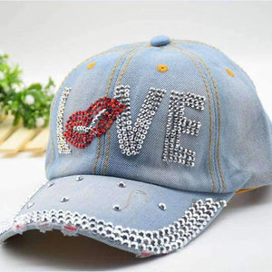 Planet Gates gray / Adjustable Mouth LOVE Rhinestone Denim Baseball Cap Good Quality Skull Outdoor Sports Snapback Hats For Men Women 2018 Wholesale Brand