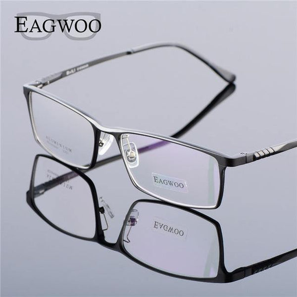 Planet Gates Gray Aluminum Men Wide Face Prescription Eyeglasses  Full Rim Optical Frame Business Eye Glasses