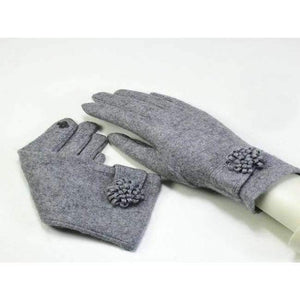 Planet Gates Gray / Asia Free Size New Women Fashion Wool Cashmere Short Gloves Luxury Brand Warm Cashmere Gloves With Flower Winter Trendy Flower Gloves
