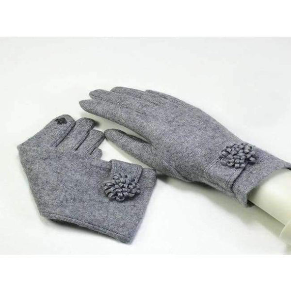 Planet Gates Gray / Asia Free Size New Women Fashion Wool Cashmere Short Gloves Luxury Brand Warm Cashmere Gloves With Flower Winter Trendy Flower Gloves