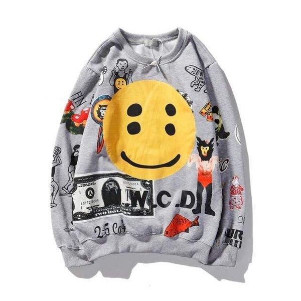 Planet Gates Gray / Asian XXL Fleece Skull Graffiti Mens Sweatshirt Oversize Harajuku Loose Casual Couple Hoodies Stranger Things Hooded Hoodie