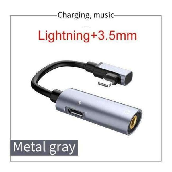 Planet Gates gray Audio Cable for Apple plug 2in1 Fast Charging 3.5mm Audio Converter Adapter for iPhone X XS Max XR 8 Headphone Support MIC