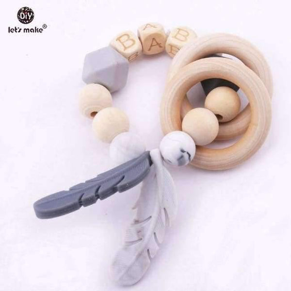 Planet Gates gray Baby Nursing Feather Bracelet 1pc Wooden Teething Beads DIY Jewelry Private Personalized Baby Toy Bracelet Teether