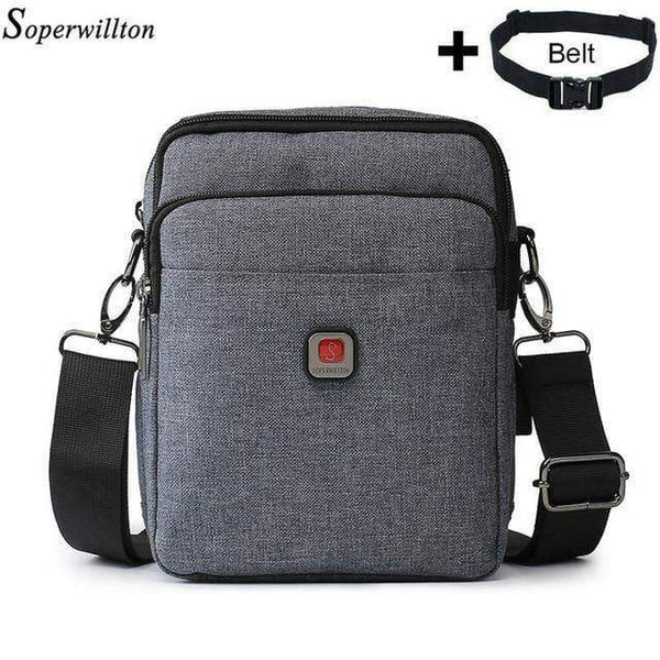Planet Gates Gray Bag and Belt / M 18x14.5x10cm Men's Bag USB charging Shoulder Crossbody Bags Water-resistent Oxford Travel Bags Zipper Belt Bag Male #1042