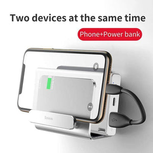 Planet Gates Gray Baseus Metal Wall Mount Holder for iPhone Power bank Strong Adhesive Mobile Phone Holder Stand for Samsung Huawei Charger Socket