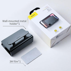 Planet Gates Gray Baseus Metal Wall Mount Holder for iPhone Power bank Strong Adhesive Mobile Phone Holder Stand for Samsung Huawei Charger Socket