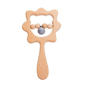 Planet Gates Gray bell rabbit 1PC Baby Wooden Rattle Beech Animal Hand Teething Wooden Ring Makes A Sound Montessori Educational Toy Attract Attention