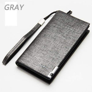 Planet Gates Gray Business Men's Wallets Solid PU Leather Long Wallet Portable Cash Purses Casual Standard Wallets Male Clutch Bag