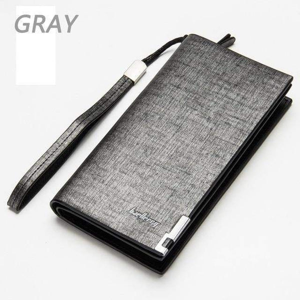 Planet Gates Gray Business Men's Wallets Solid PU Leather Long Wallet Portable Cash Purses Casual Standard Wallets Male Clutch Bag