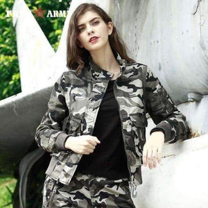 Planet Gates gray camo / S Autumn Fashion Women's Bomber Jacket Winter Army Green Pocket Military Camo Jackets 3 Colors Female Jackets Plus Size