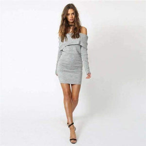 Planet Gates Gray / China European And American Autumn And Winter Collar Collar Off-shoulder Sexy Slim Sweater Skirt Knitted Sweater Women