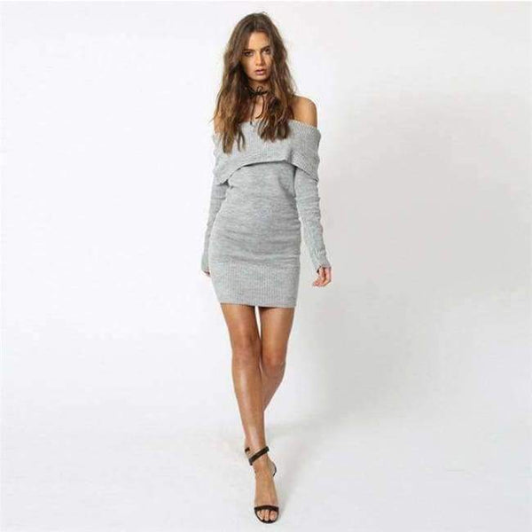 Planet Gates Gray / China European And American Autumn And Winter Collar Collar Off-shoulder Sexy Slim Sweater Skirt Knitted Sweater Women