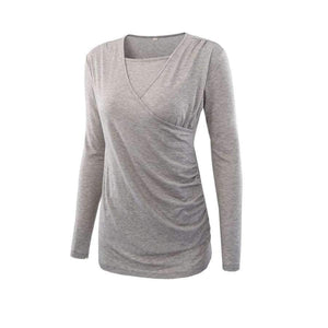 Planet Gates gray color / L Moms Nurse Long Sleeve Maternity Clothes COTTON Pregnancy Nursing Top Breastfeeding tops for Pregnant Women maternity T-shirt